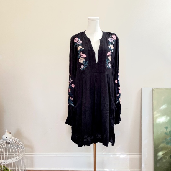 Free People Embroidered Boho Cottagecore Tunic Dress Womens S Floral Festival - Picture 1 of 15